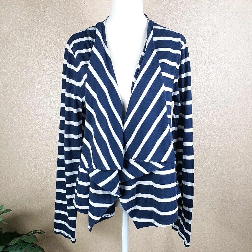 J. Crew navy blue and white striped cardigan